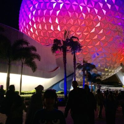 Epcot’s Spaceship Earth at Night